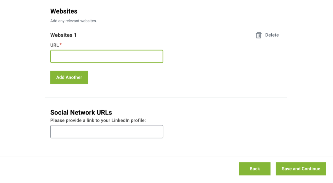 NVIDIA application form asking for a website